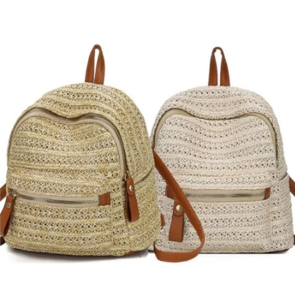 Straw Woven Mini Backpack (Tan)